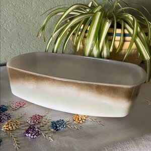 Vintage Federal Glass Iridescent Moss Green Brown Bread Loaf Pan 10”